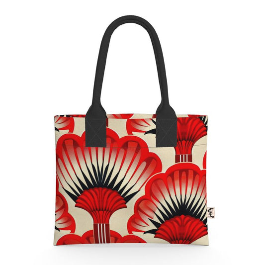 Mini Tote in Neoprene - Red Feather Fans - Jinty Designs