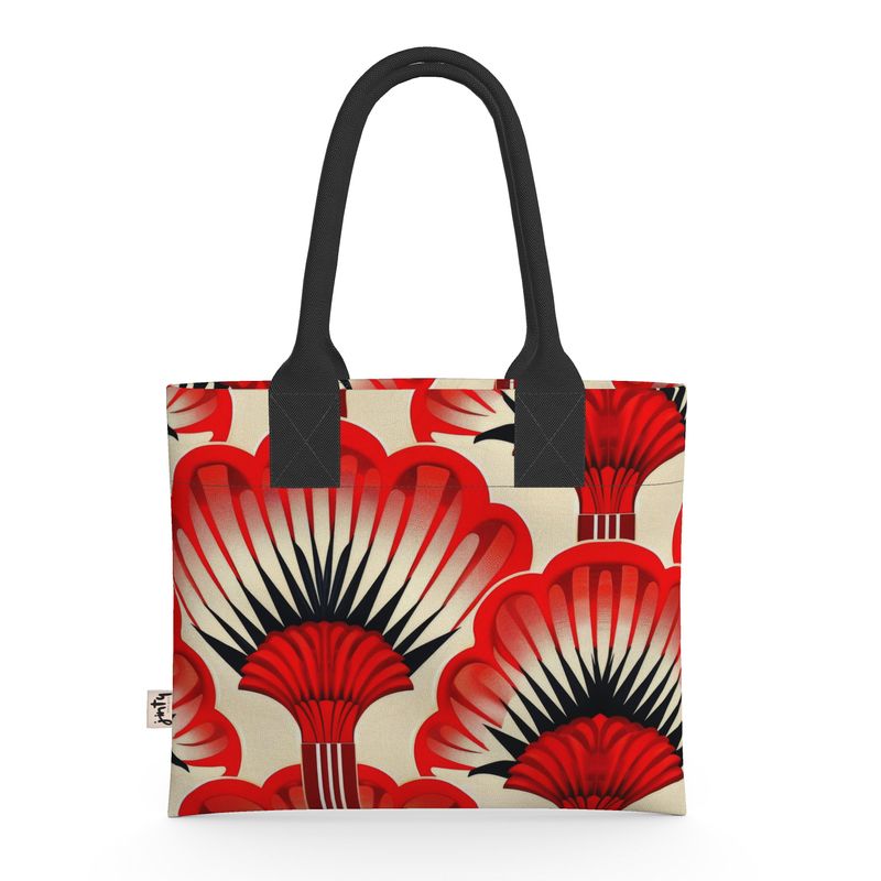 Mini Tote in Neoprene - Red Feather Fans - Jinty Designs