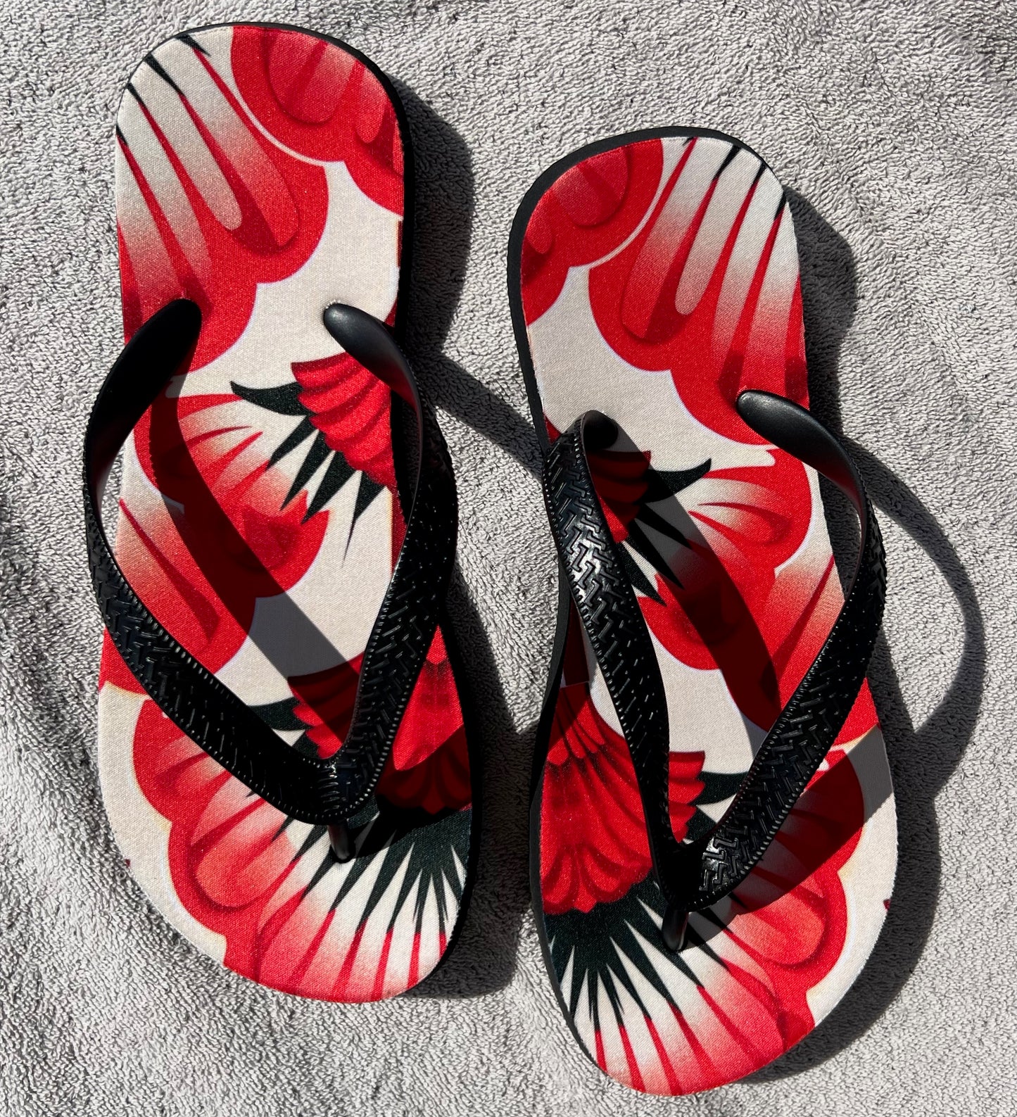 Flip Flops, Red Feather Fans