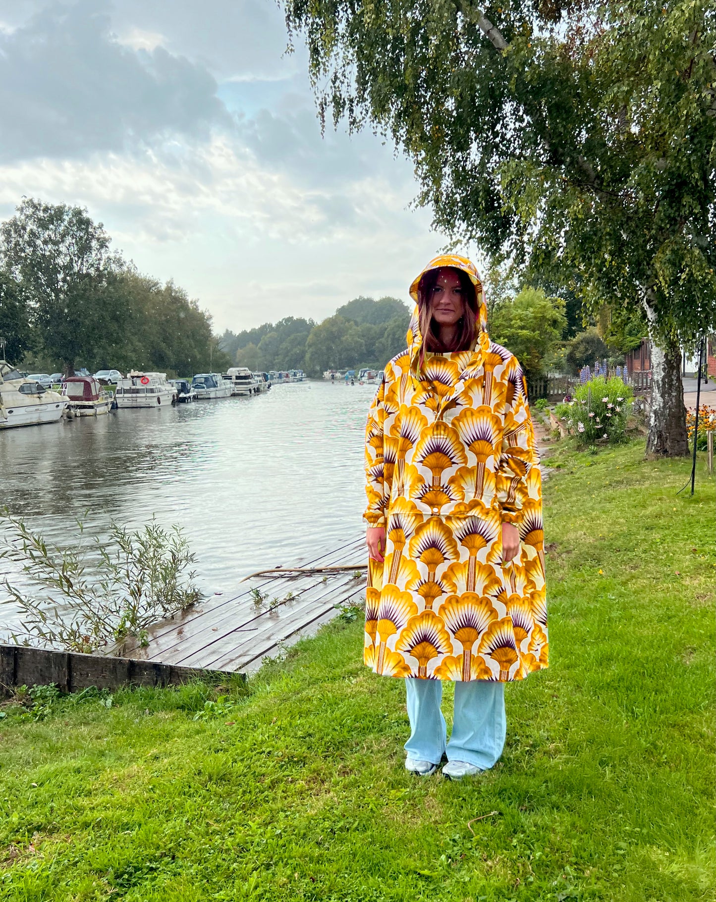 Pullover Rain Poncho, Yellow Feather Fans