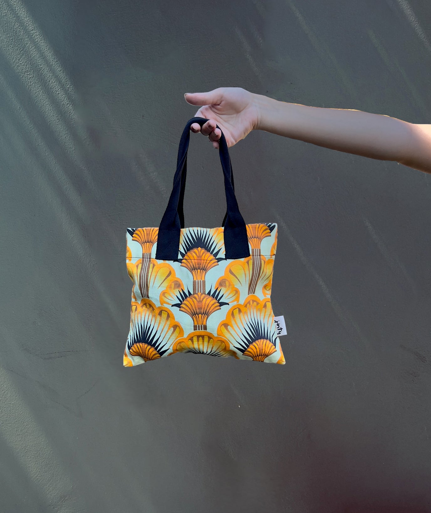 Organic Cotton Mini Tote Bag, Yellow Feather Fans